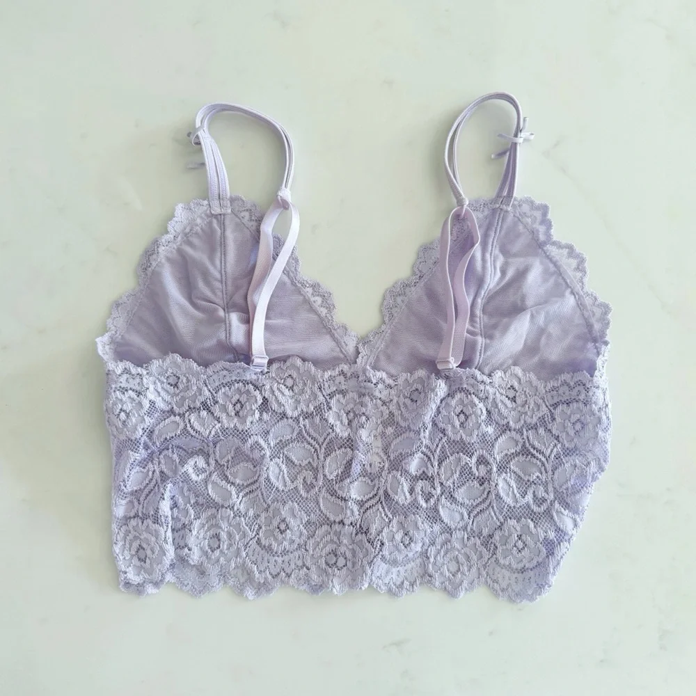 Cabernet Lavender Lace Bralette Top, Ribbon Bow Detail & Adjustable Straps sz. M